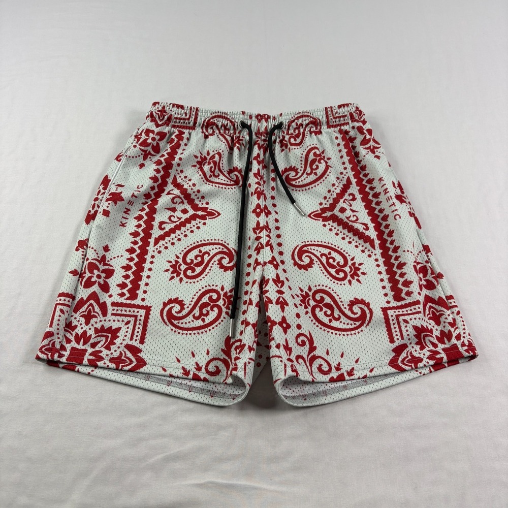 Kinetic Kings Shorts Mens Medium Gray Red Paisley Graphic Athletic Gym